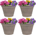 Sunnydaze 20-Inch Franklin Large Plant Pot - Polyresin Round Outdoor Planter with Drillable Drainage Hole - 4 Pack - Beige