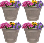 Sunnydaze 20-Inch Franklin Large Plant Pot - Polyresin Round Outdoor Planter with Drillable Drainage Hole - 4 Pack - Beige
