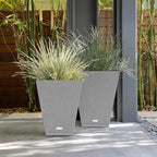 Veradek Nobleton Indoor/Outdoor Wide Square Planter (Light Grey, 18 inch - 2 Pack with 2 Saucer Trays)