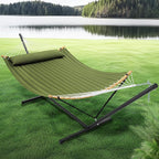 SUPERJARE Curved-Bar Hammock with Stand, 2 Person Heavy Duty Hammock Frame, Detachable Pillow & Portable Carrying Bag, Perfect for Outdoor & Indoor, Spring Green