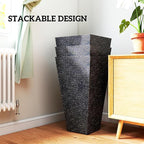 Outsunny 28 Inch Tall Planters for Outdoor Plants, Set of 3 Plastic Flower Pots with Marble Finish and Drainage Holes, Stackable Tapered Large Planters for Indoor Plants, Front Porch Decor, Black