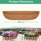 Y&M 48" Coco Liner for Window Box Deck Basket Planter Trough Coconut Fiber Liners, 2pcs Trough Coco Liner Pre-Formed Replacement