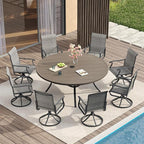 VICLLAX 60" Outdoor Round Patio Table for Lawn Garden, All Weather Metal Round Patio Dining Table with Adjustable Umbrella Hole, Outdoor Table for 8-10 Person, Grey Wood-Like Tabletop