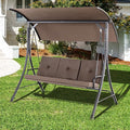 Porch Swing with Canopy, 3-Seat, Brown Steel Frame