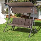 Porch Swing with Canopy, 3-Seat, Brown Steel Frame