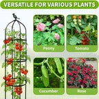 4-Pack 6FT Garden Obelisk Trellis for Climbing Plants,Adjustable 4-Tier Metal Plant Support,Rustproof Outdoor Plant Tower with 3 Decorative Tops for Roses,Tomatoes,Clematis & Vines,Black
