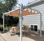 PURPLE LEAF 10' x 13' Aluminum Outdoor Pergola White Retractable Pergola with Double Sun Shade Canopy Wind-Resistant Heavy-Duty Metal Pergola for Patios Deck Backyard Garden, Khaki