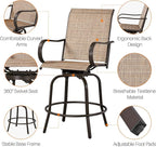 Yaheetech Patio Swivel Barstools Outdoor Chairs Set of 2, High Bistro Stools Outdoor Furniture, All-Weather Patio Stools for Outside, Beach, Lawn, Poolside and Garden, Brown