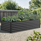 YITAHOME 8x4x2 ft 4pcs Galvanized Raised Garden Bed Kit, Large Metal Planter Box with Gloves, Safety Rubber & Support Rod, Outdoor Flower Bed for Plants Vegetables, Black