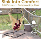 Sunnydaze Outdoor Hammock Chair Swing - Hanging Hammock Swing - Hanging Reading Chair - Soft-Spun Polyester Rope - Caribbean XL - Tan