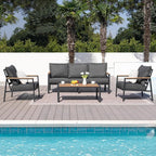 Patio Furniture Set, 4 Pieces Outdoor Furniture Patio Conversation Set with High Back, Faux-Wood Armrest and Tabletop, Outdoor Couch Patio Sofa Set for Balcony, Porch, Backyard, Grey
