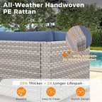 10-Seat Outdoor Wicker Patio Furniture Set with Fire Pit Table, Modular Rattan Sectional Sofa & 2 Swivel Rocking Chairs, 4" Thick Cushions, Rust-Resistant Frame,Navy