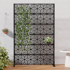 Casaphoria Metal Privacy Screen Outdoor, 72" H x 47" W Freestanding Decorative Privacy Screen for Patio Deck Balcony Garden with Stable Base, Black-Gene