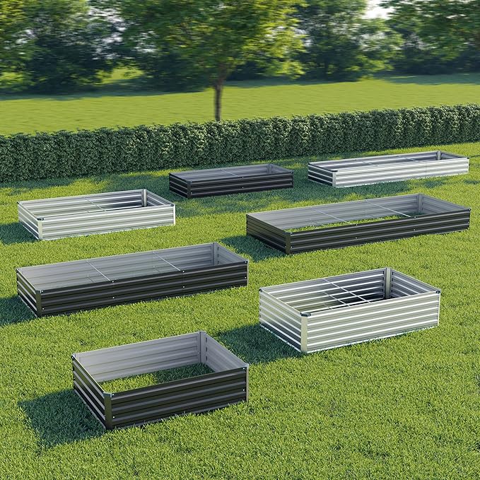 10x2x1ft(2 Pack) Galvanized Raised Garden Bed,Outdoor Planter Boxes Metal Patio Kit Planting Bed for Vegetables Flowers,Silver