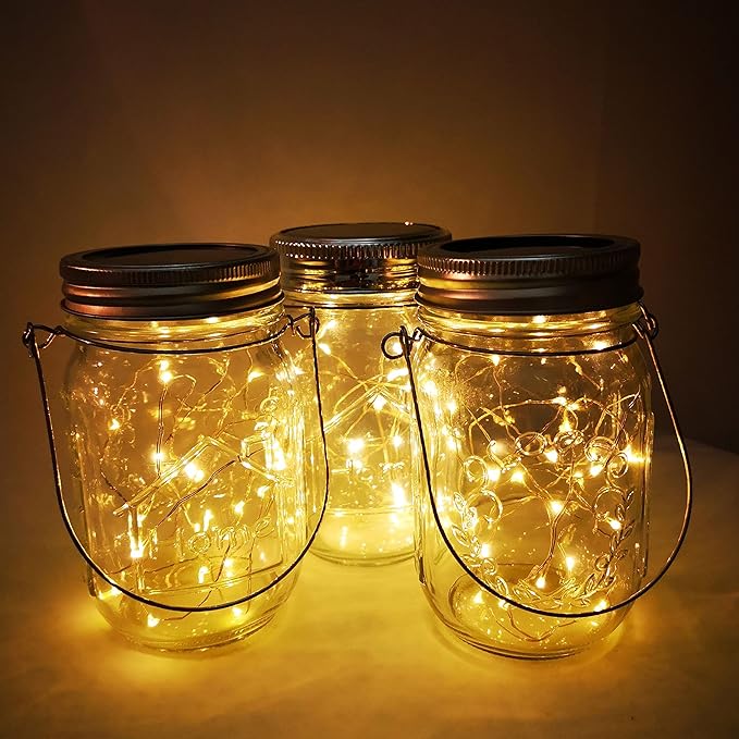 Path Lights, 4-Pack Solar Mason Jar Lanterns with 30 LEDs