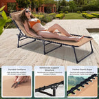 Folding Chaise Lounge Chair - 400lb Capacity, 5-Position Adjustable Recliner with Pillow | Portable for Patio, Pool, Camping & Sunbathing (Beige)