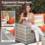 ovios 6 Pieces Patio Furniture Set, Outdoor Wicker Sectional Sofa with Glass Table Comfy Cushions, Modern Modular Deep Seat Couch Rattan Conversation Set, Orange Red