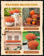 Artificial Fall Flowers Faux Mums for Outdoor Planters,Orange Red 16 Bundles Silk Fake Plants UV Resistant for Outside,Autumn Decorations for Porch,Pot,Window Boxes,Front Yard,Thanksgiving Home Decor