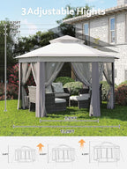 Garvee Pop Up Gazebo Screen Tent,Hexagonal Instant Gazebo Tent with Mosquito Netting Outdoor Canopy,6 Sided Sun Shelter 13x13ft with Mesh Netting,Pavilion Tents for Patio,Light Gray+Dark Gray