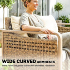 Outsunny Outdoor Patio Couch with Wide and Deep Seat, 3 Seater Wicker Outdoor Sofa with Wide Metal Armrests, Patio Furniture Couch with Cushions for Porch, Garden, Backyard, Beige | Removable Covers