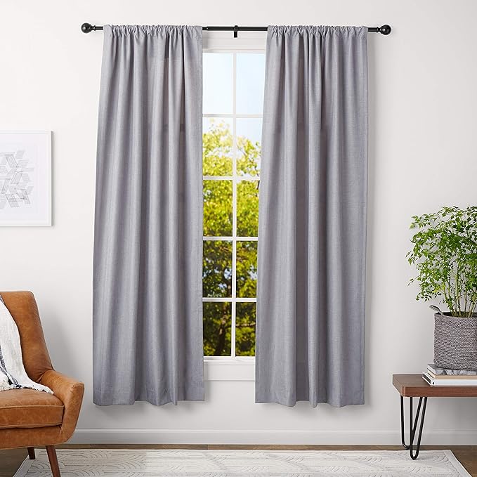 Amazon Basics Adjustable Curtain Rod for Windows, Round Finials, Easy Installation, Sturdy, 1-Inch Rod, 36" to 72", Black, 2-Pack