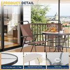 Shintenchi 6 Piece Patio Dining Set with Umbrella, Outdoor Furniture Set with 4 Folding Chairs and Tempered Glass Top Dining Table fot Lawn Backyard Garden Porch Brown and Beige