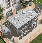 SERWALL Patio Dining Sets for 6 Person, HDPE Dining Set with 6 Armless Chairs, Light Gray