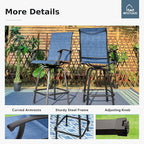 Bar Stools Set of 2 with 360 Swivel, Navy Blue Textilene Seats