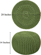 COTTON CRAFT Round Dori Pouf - Cotton Braid Cord Cable Knitted Ottoman - Foot Stool - Footrest - Floor Pouf - Accent Furniture - Woven Ottoman - Bean Bag - Living Room Dorm - 20 Dia x 14 High - Sage