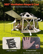 VEVOR Pop up Gazebo Screen Tent, 12 x 12 ft, 13-Sided Spherical Camping Canopy Tent with Removable Top & Carry Bag, Quick-Set & Bite-Proof, Screen House Sun Shelter for 8-10 Persons, Beige