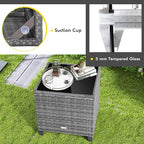 Tangkula 3 Pieces Patio Furniture Set, Outdoor PE Rattan Conversation Chair Set with Tempered Glass Side Table and Removable Cushions, PE Wicker Chairs and Table Set for Porch, Balcony and Garden