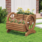 Wooden Wagon Planter Outdoor Flower Cart with Wheels Garden Planter, Decor Planter for Patio Balcony Decoration Succulent Flower Pot for Indoor Backyard Balcon Yard Decor planters (Brown)