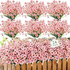 MACTING 24 Bundles Artificial Flowers for Outdoors Fake Flowers UV Resistant Faux Plastic Plants No Fade for Planters Window Box Patio Porch Garden Home Indoor Outdoor Spring Decorations,Pink