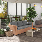 Outsunny Patio Couch PE Wicker Deep Seating Outdoor Sofa with Removable Cushions, 3 Seater Rattan Sofa, Outdoor Furniture for Balcony, Deck, Garden and Poolside, Sand