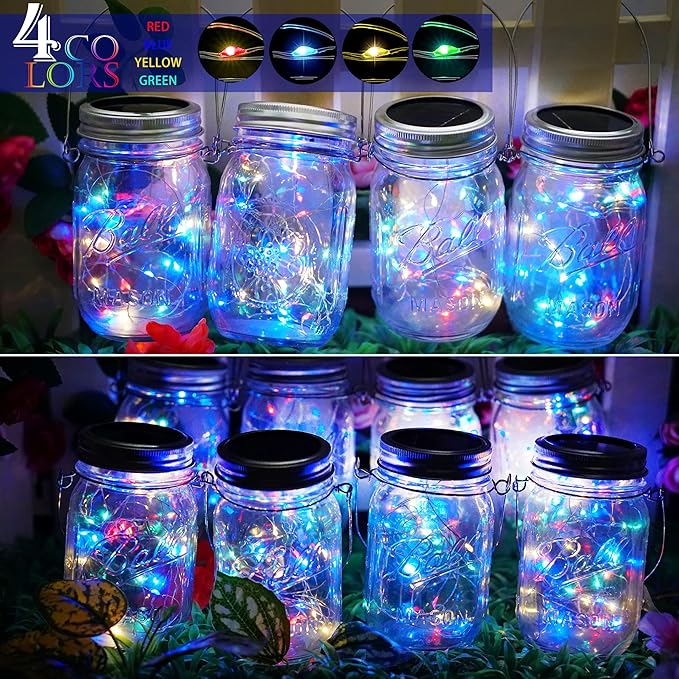 String Lights for Mason Jars, 8 Pack Solar Multi-Color LED Lid Inserts