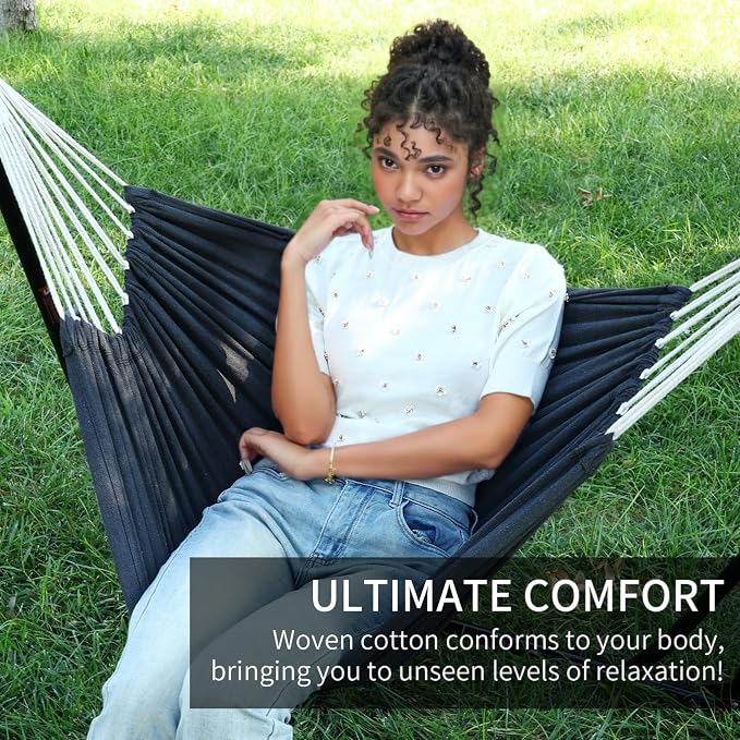 Portable Hammock with Steel Stand, Black, Tool-Free Setup