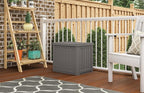 Suncast 22-Gallon Small Deck Box - Lightweight Resin Indoor/Outdoor Storage Container and Seat for Patio Cushions and Gardening Tools - Store Items on Patio, Garage, Yard - Stone Gray, Made in the USA