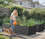 YITAHOME 6x3x2ft 2pcs Large Raised Garden Bed Kit, Galvanized Metal Planter Box with Gloves, Ground Nails, Support Rod, Outdoor Above Ground Planters for Plants Vegetables Flowers, Black