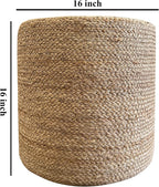 S & L Homes Pouf Ottoman - 100% Natural Jute Braided- Hand Knitted - Traditional Cord Boho Pouffe - for The Living Room, Bedroom, Nursery, Patio, Lounge (16" x 16" x 16")