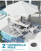 Ciokea HDPE Outdoor Dining Table with Umbrella Hole,66" Rectangle Patio Table for 6,All-Weather Outdoor Patio Furniture Set for Garden Backyard,White
