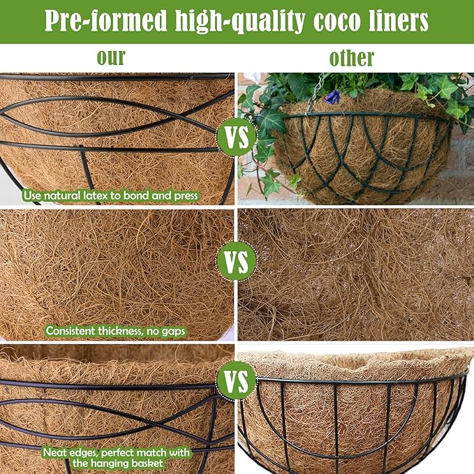 20 Inch 4 Pack Natural Coconut Husk Fiber Liners for planters Round Coco Replacement Liners for Hanging Flower Basket Planter Large Coco Coir Pots for Outdoor Garden