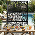 VINGLI Privacy Fence Panels, 72H’’ x 47W’’ Metal Privacy Screen Freestanding, Decorative Privacy Panels for Patio Garden Pool, Outdoor & Indoor (Leaf)