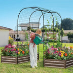 DoCred 3 in 1 Raised Garden Bed with 87in Tall Arch Trellis for Climbing Plants, Galvanized Planter Garden Box Outdoor for Gardening, Climbing Vegetables, Flower
