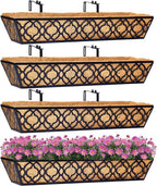4pcs 30 Inch Window Deck with Coco Liner, 30" Window Boxes Horse Trough with Coconut Coir Liner, Metal Hanging Flower Planter Basket Deck Railing Planter Boxes for Outdoor Indoor Lawn