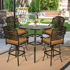 VIVIJASON 5-Piece Outdoor Swivel Bar Stools Set, All Weather Cast Aluminum Patio Bar Height Bistro Set with 4 Cushioned Bar Chairs & 38.5" High Bar Table w/Umbrella Hole for Backyard, Lawn, Garden