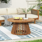 Merax Patio Outdoor Acacia Wood Round Coffee Table for Backyard, Lawn, Balcony, Teak Finish
