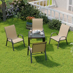 Patio Chairs Set of 4, Outdoor Dining Chairs Stackable for All Weather, Breathable Metal Modern Outside Furniture Chair for Pool Side, Garden, Backyard Deck, Brown