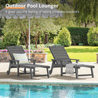 LUE BONA Chaise Lounge Chair with Table, 2-Piece, HDPS Chaise Lounger, 5 Positions Adjustable Lounge Chairs, Pool Lounge Chair with Wheels for Poolside, Backyard, Dark Gray