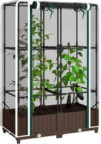 Outsunny Raised Garden Bed with Trellis, 46.5" Tomato Cage with Crop Cage, Self Watering Planter Box with Drainage Holes and Plugs for Outdoor Patio Climbing Plants, Vines, Vegetables, Flowers, White
