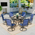 Sophia & William 7 Pieces Outdoor Patio Dining Set, 6 x Swivel Patio Dining Chairs and 54" Large Round Metal Dining Table, Outdoor Table and Chair Furniture Dining Set Support 300lbs（Blue）